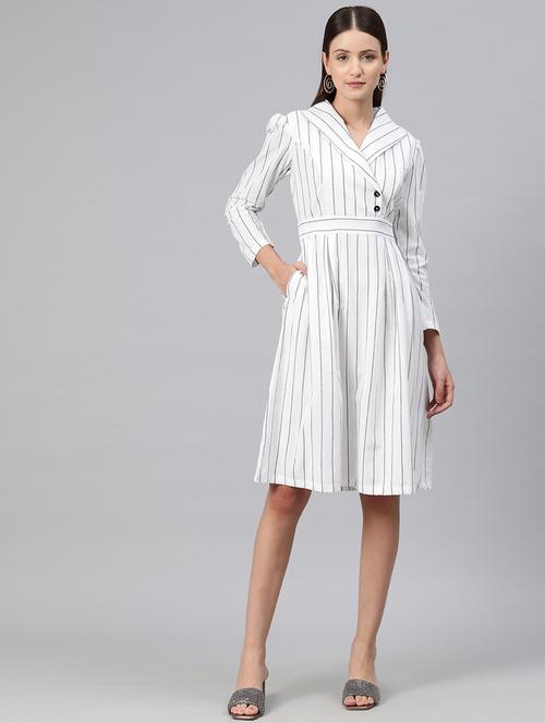 white stripes long sleeve a-line dress - 20486534 - Standard Image - 0