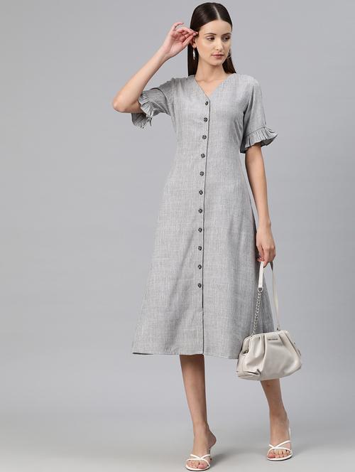 grey solid a-line dress - 20486547 - Standard Image - 0