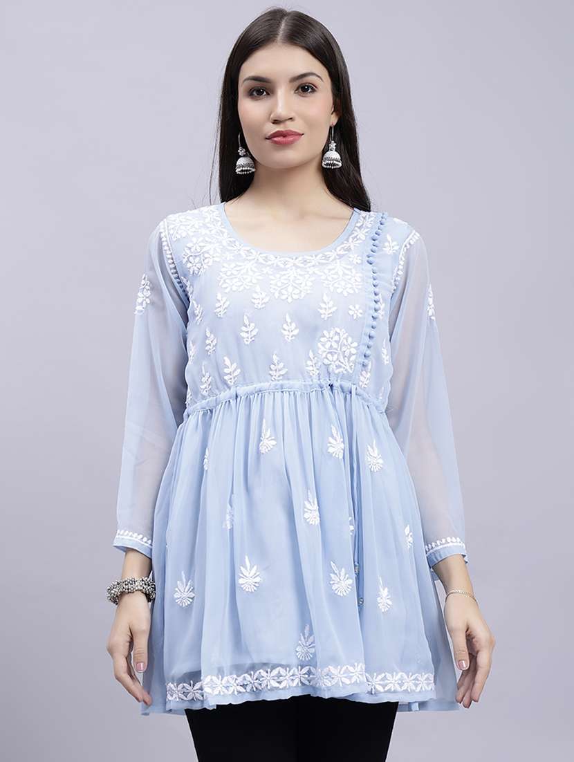 women round neck chikankari kurti