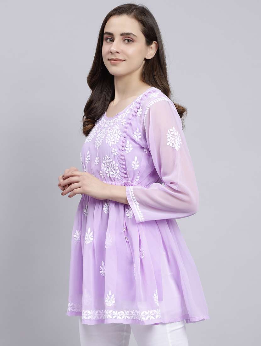 lavender chikankari embroidered short kurti - 20486715 -  Standard Image - 2