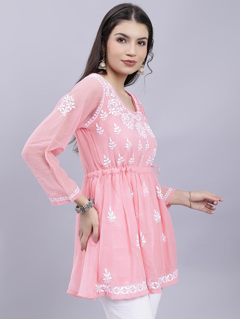rosewater chikankari embroidered short kurti - 20486718 - Standard Image - 2