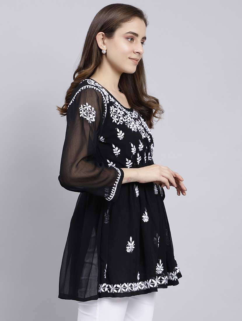 black chikankari embroidered short kurti - 20486719 - Standard Image - 2