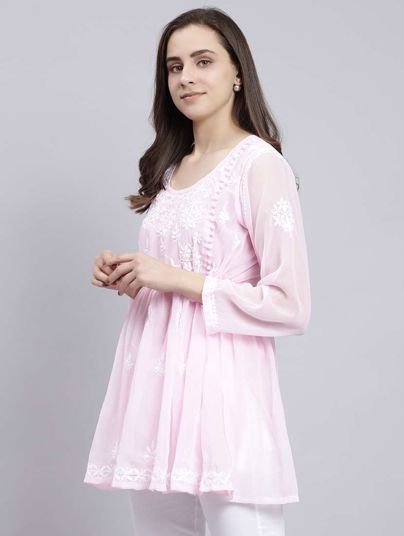 rosewater chikankari embroidered short kurti - 20486720 -  Standard Image - 2