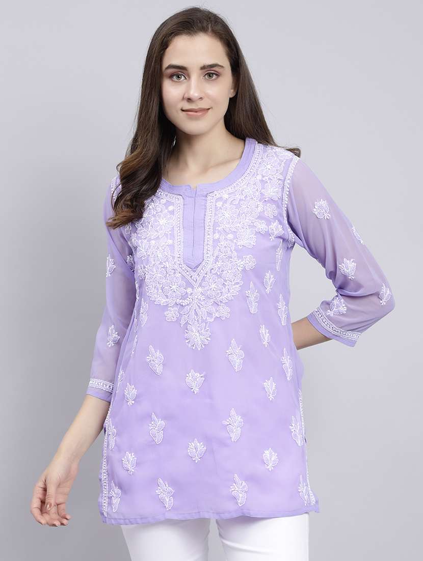 lavender chikankari embroidered short kurti