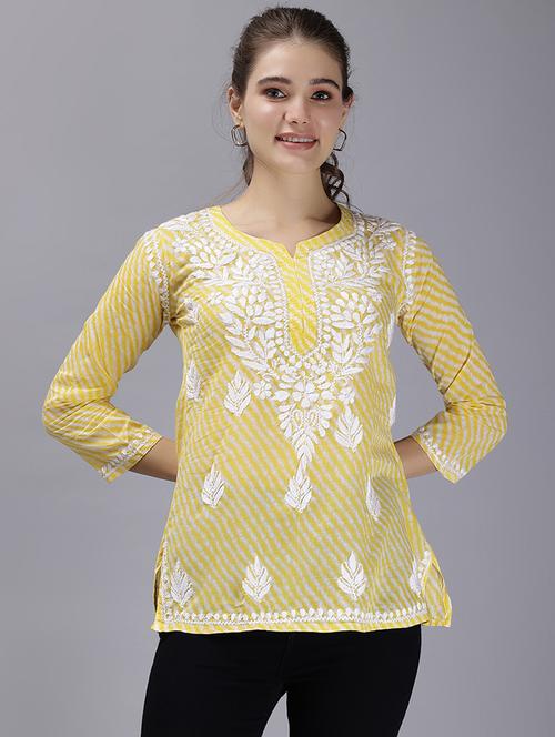 yellow leheriys print straight kurti - 20486728 - Standard Image - 0