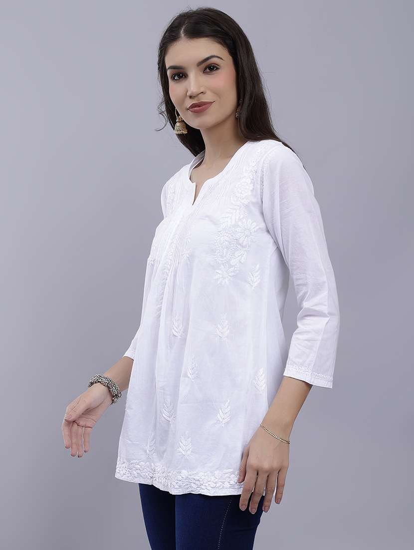 white chikankari embroidered short kurti - 20486731 -  Standard Image - 2