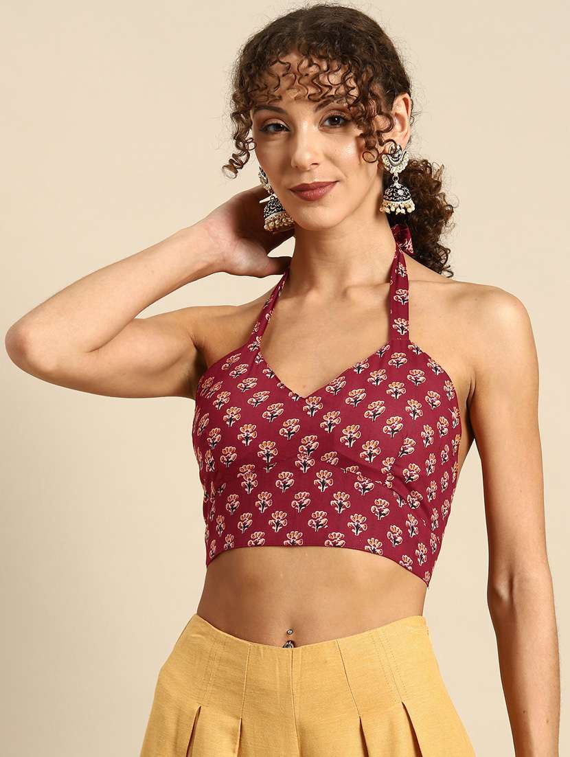 women pink floral printed stitched blouse