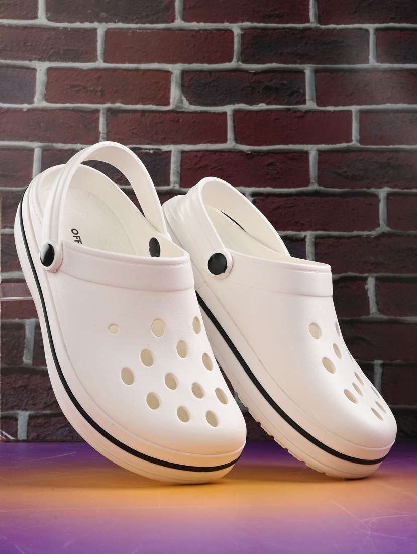 men solid white slip on clogs