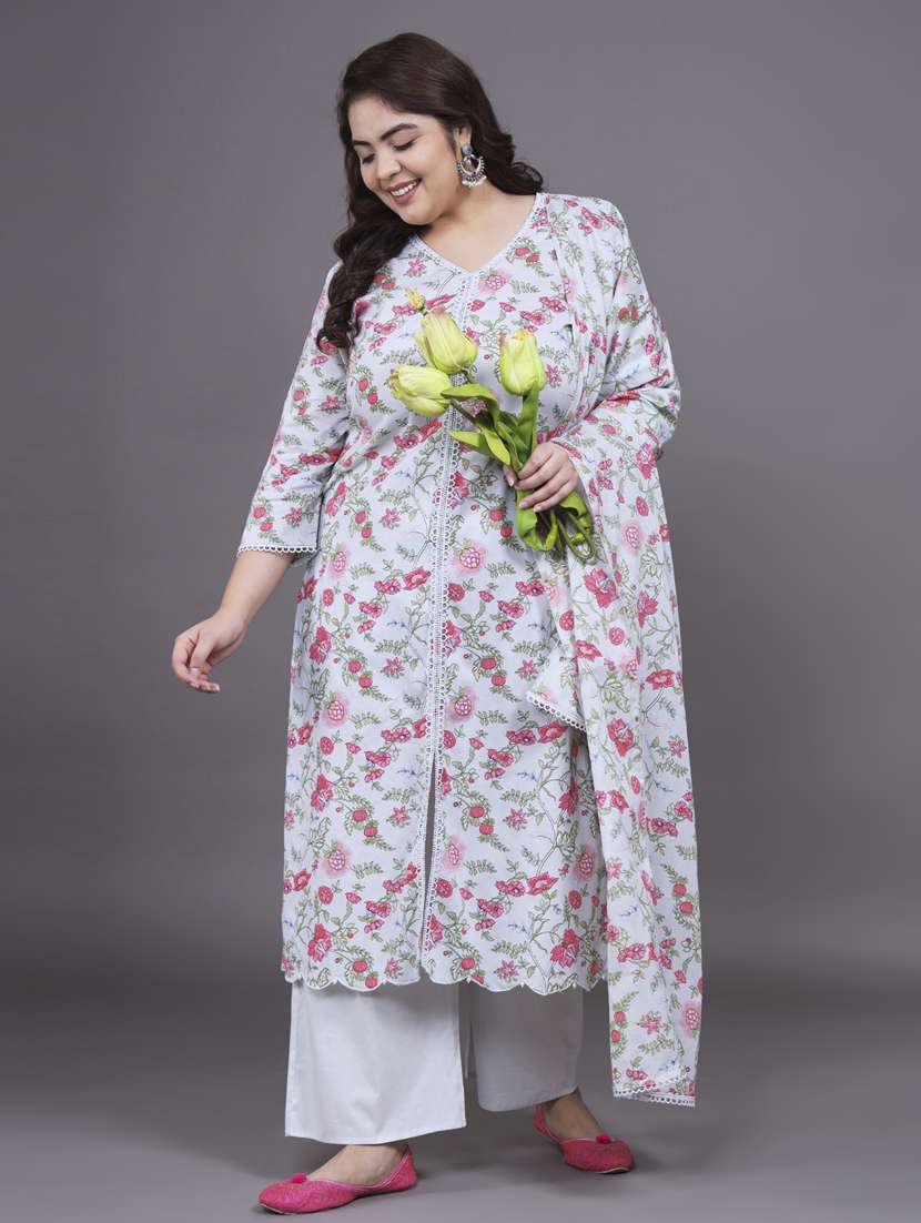 women optic white kurta palazzo set with dupatta
