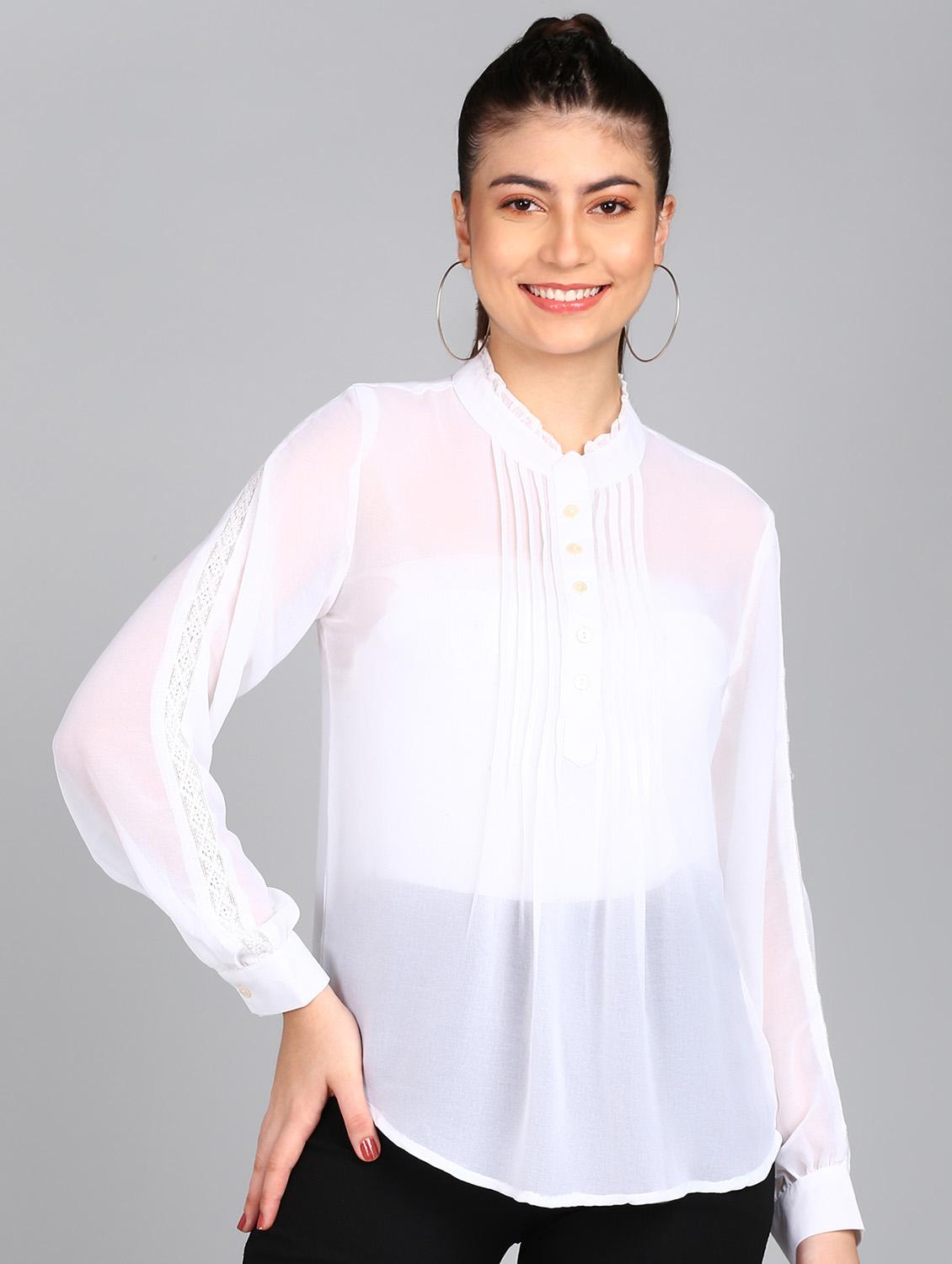 white solid a-line top - 20487208 -  Zoom Image - 0