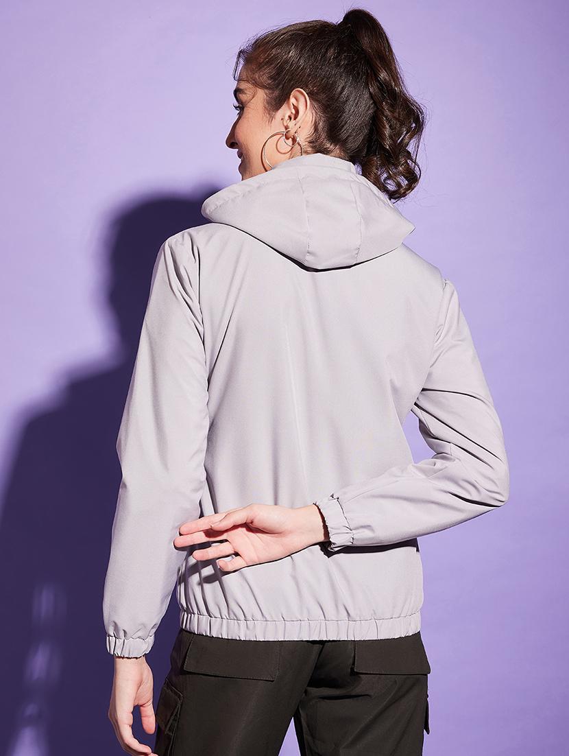 women grey polyester windcheater jacket - 20487221 - Standard Image - 2