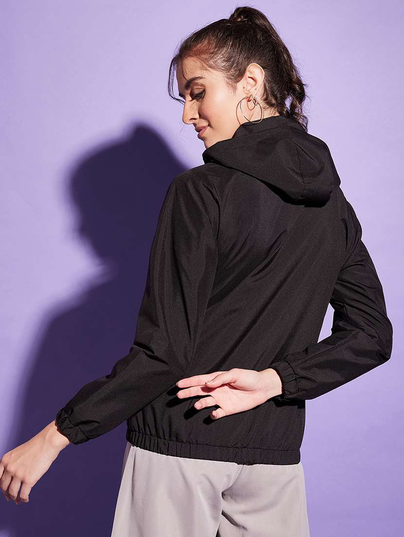 women black polyester windcheater jacket - 20487224 - Standard Image - 2