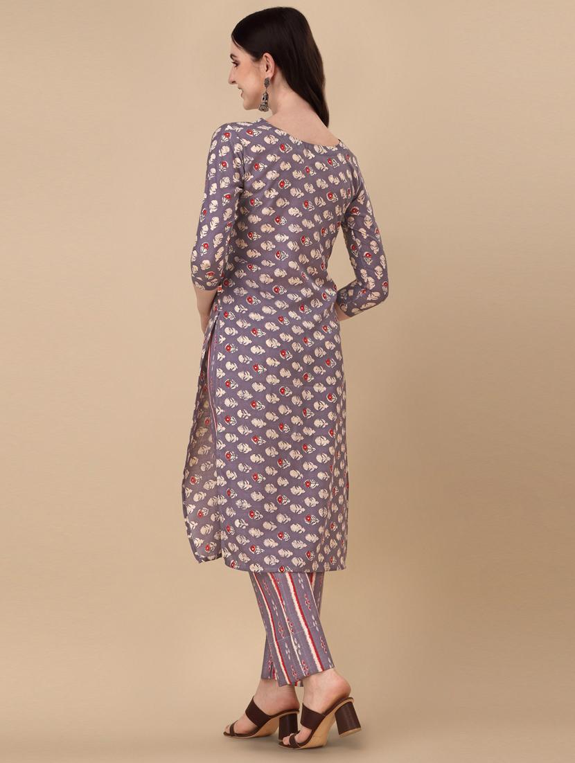 taupe three quarter sleeve kurta pant set - 20487771 - Standard Image - 2