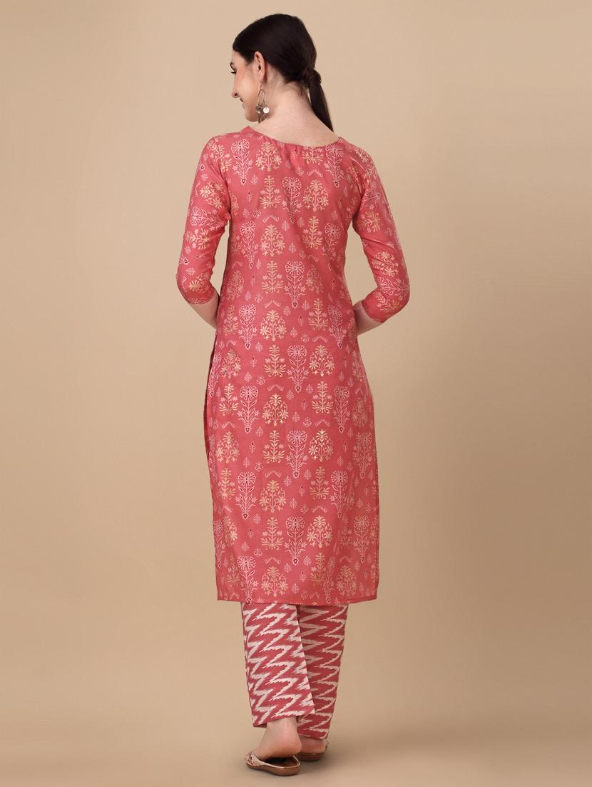 coral three quarter sleeve kurta pant set - 20487773 - Standard Image - 2