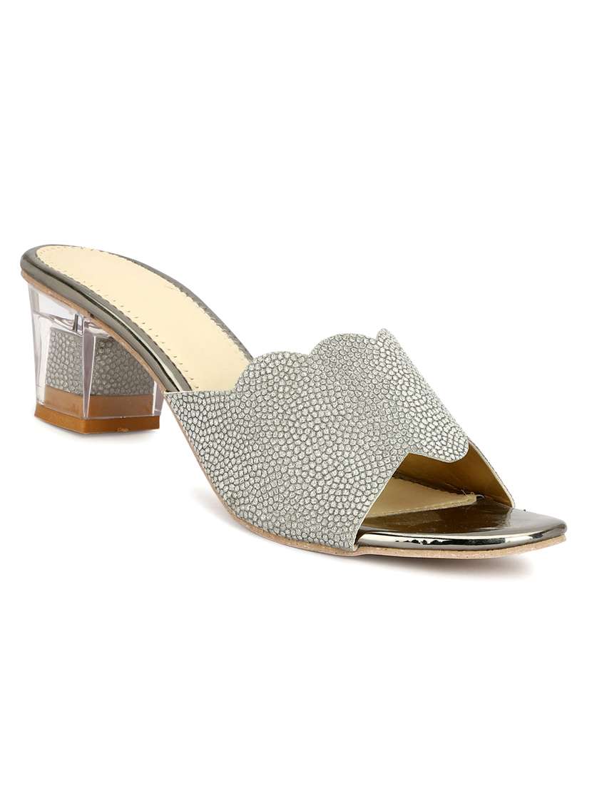 women silver slip on sandal