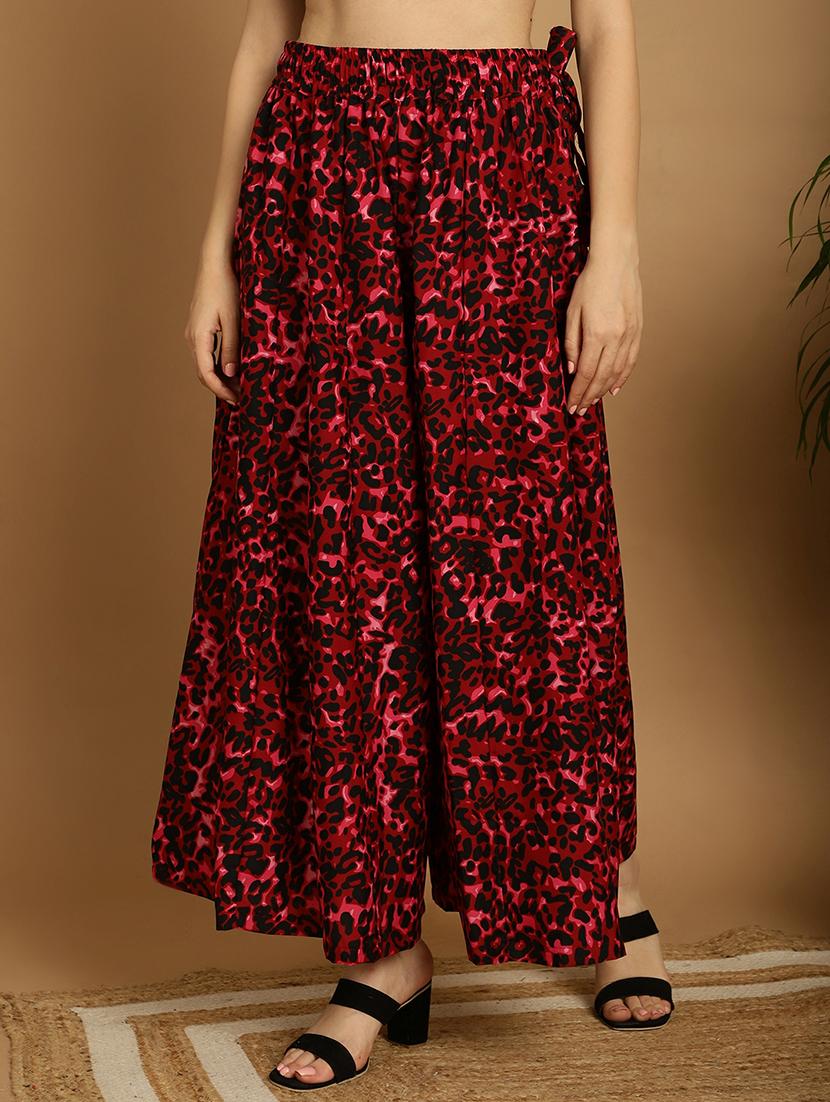 women red animal print flared palazzo - 20488603 - Zoom Image - 0