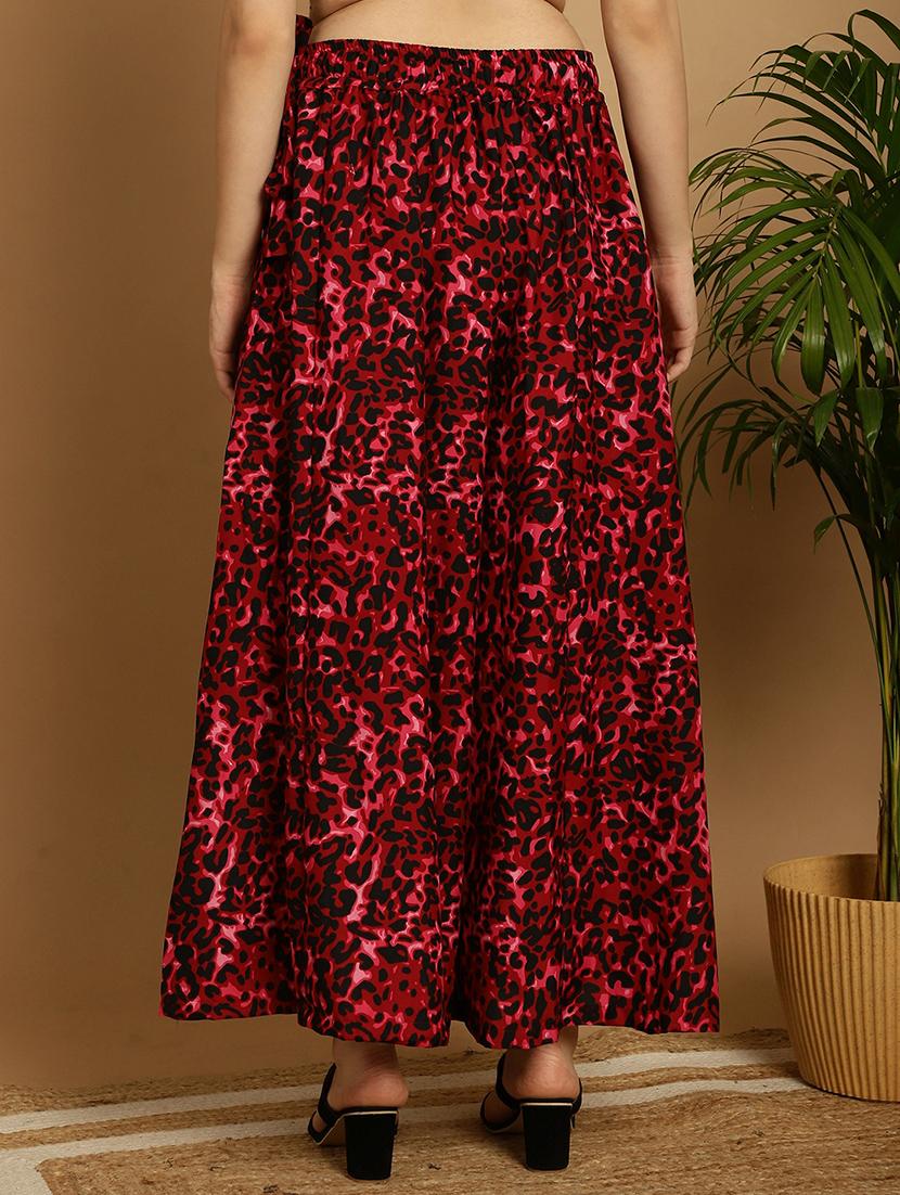 women red animal print flared palazzo - 20488603 - Standard Image - 2