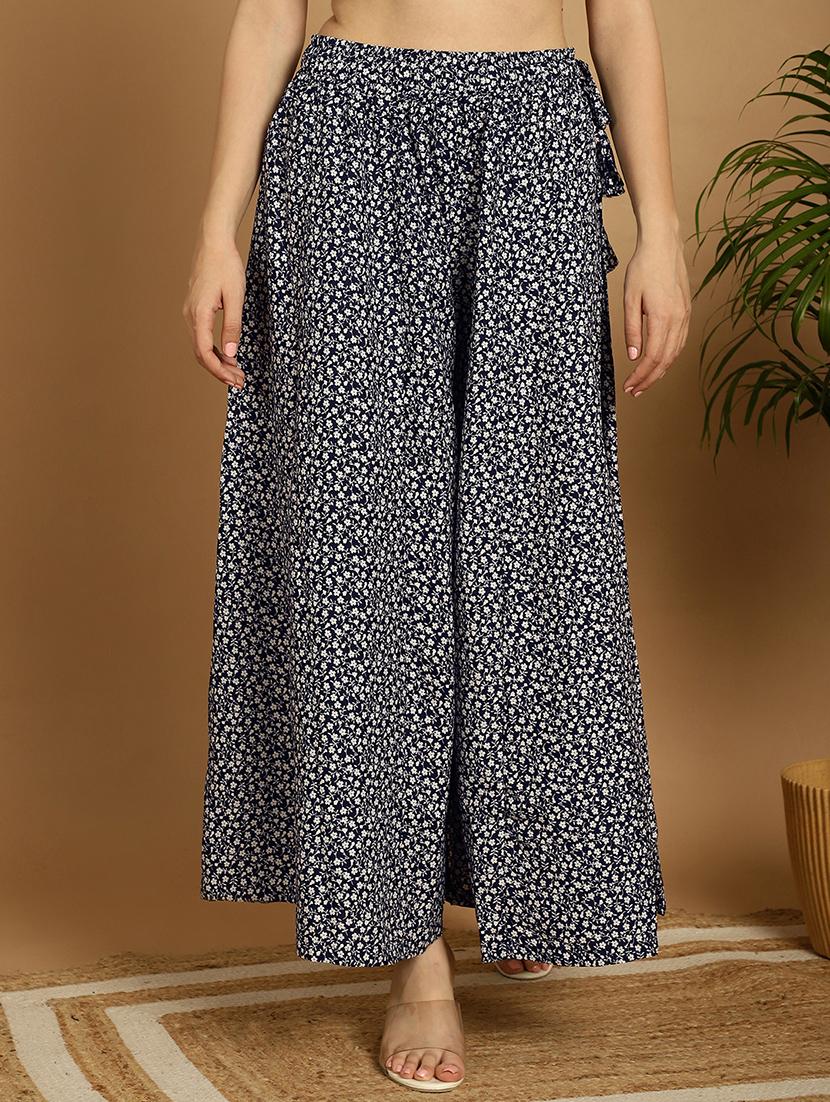 women navy blue flared floral palazzo - 20488604 - Zoom Image - 0