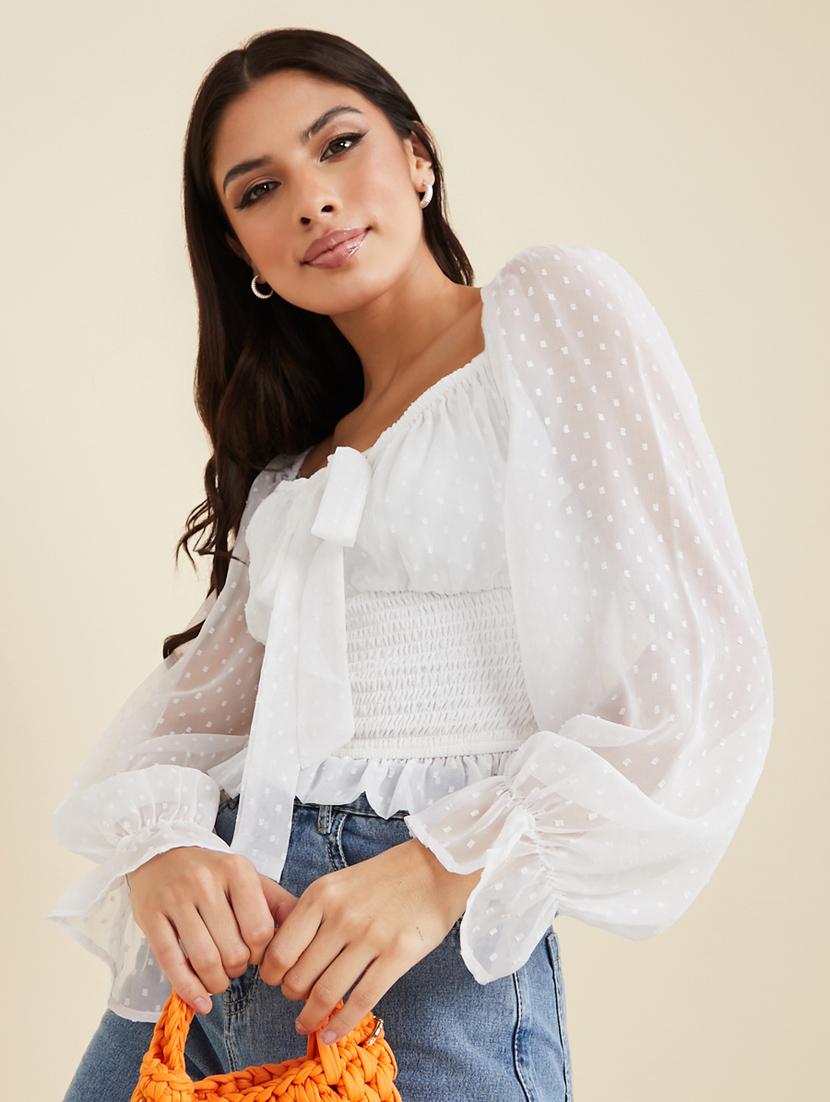 white self design crop top - 20488957 -  Zoom Image - 0