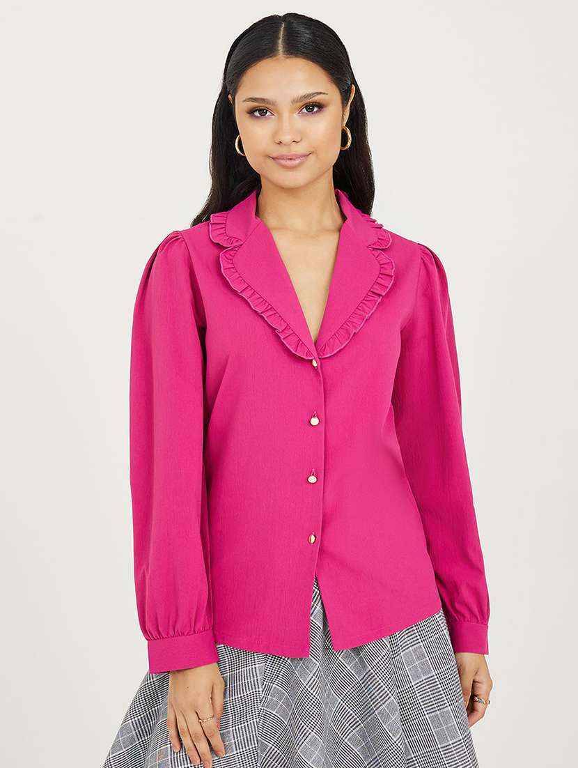 women pink solid a-line top