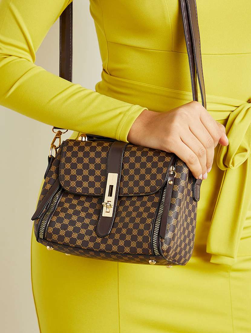 brown leatherette printed sling bag - 20489831 -  Standard Image - 2