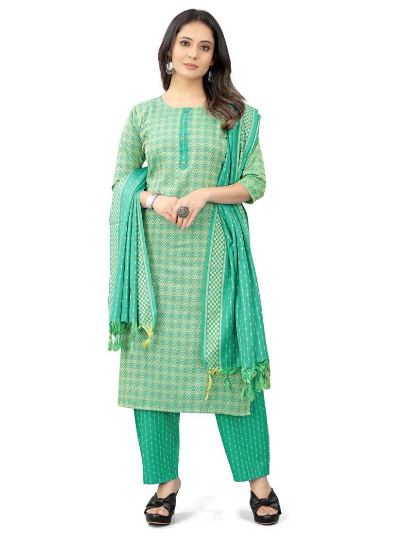 sea green three quarter sleeve kurta pant set