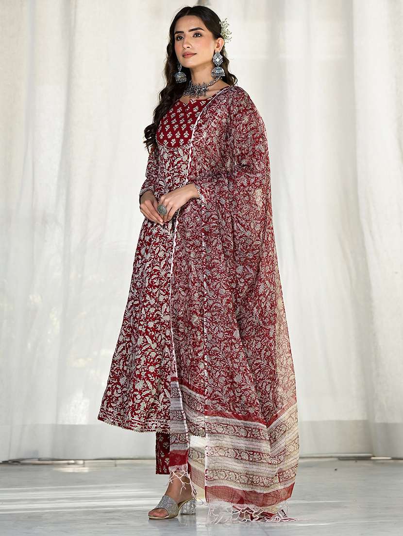 women maroon long sleeve kurta pant with dupatta set - 20490925 - Standard Image - 2