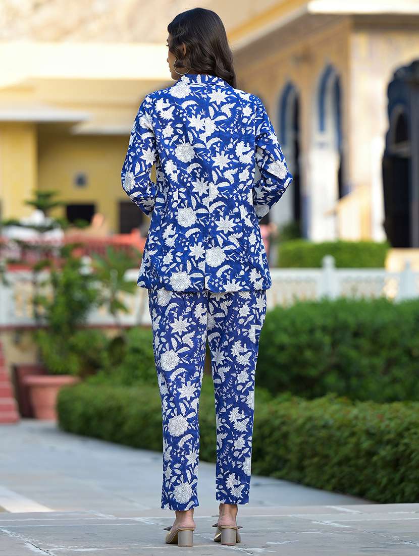 blue floral print blazer and trouser set - 20490969 -  Standard Image - 2