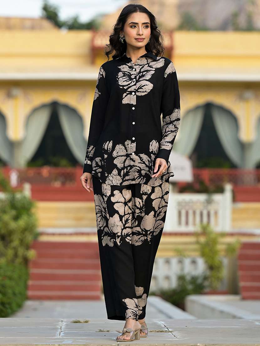black printed shirt and trouser set