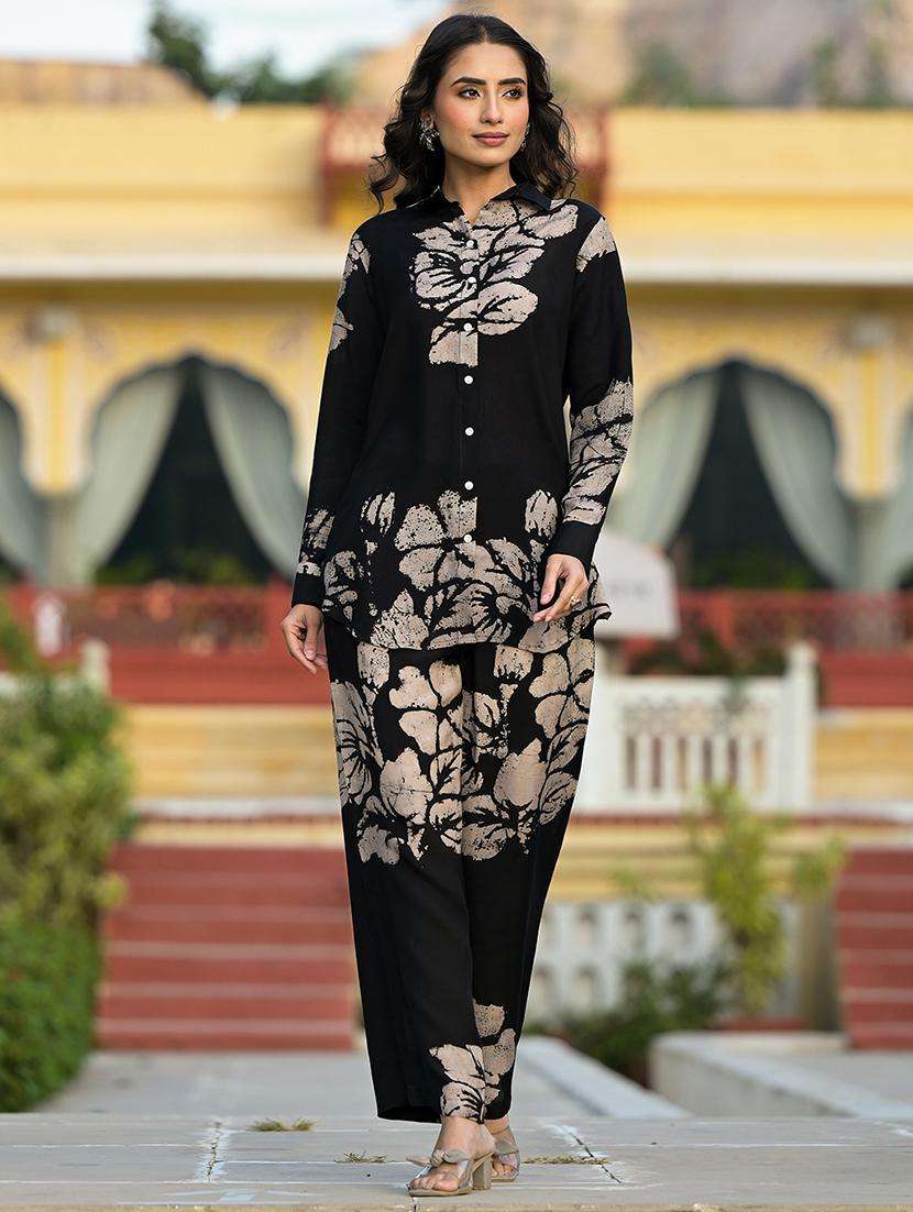 black printed shirt and trouser set