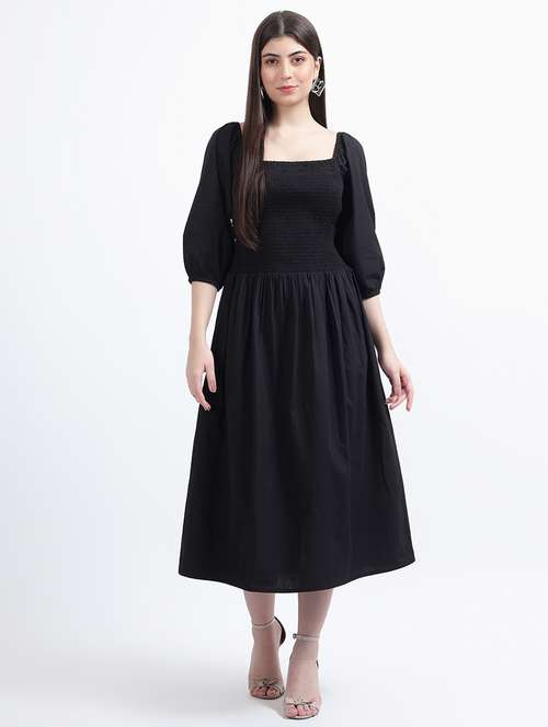 black solid fit & flare dress - 20491614 -  Standard Image - 0