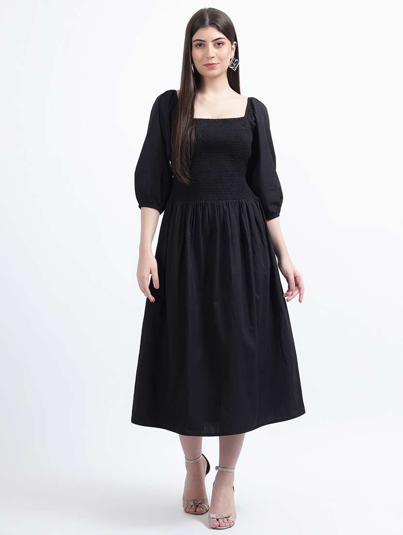 black solid fit & flare dress - 20491614 -  Zoom Image - 0