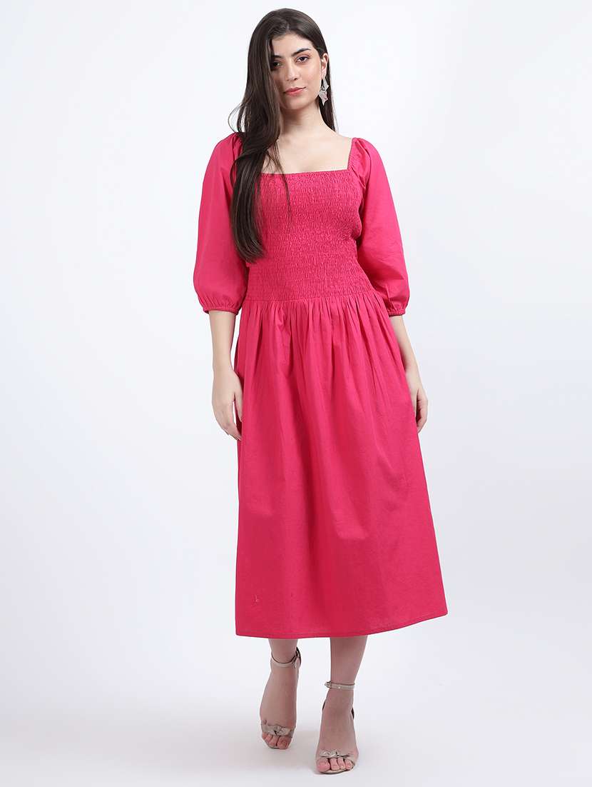 pink solid fit & flare dress