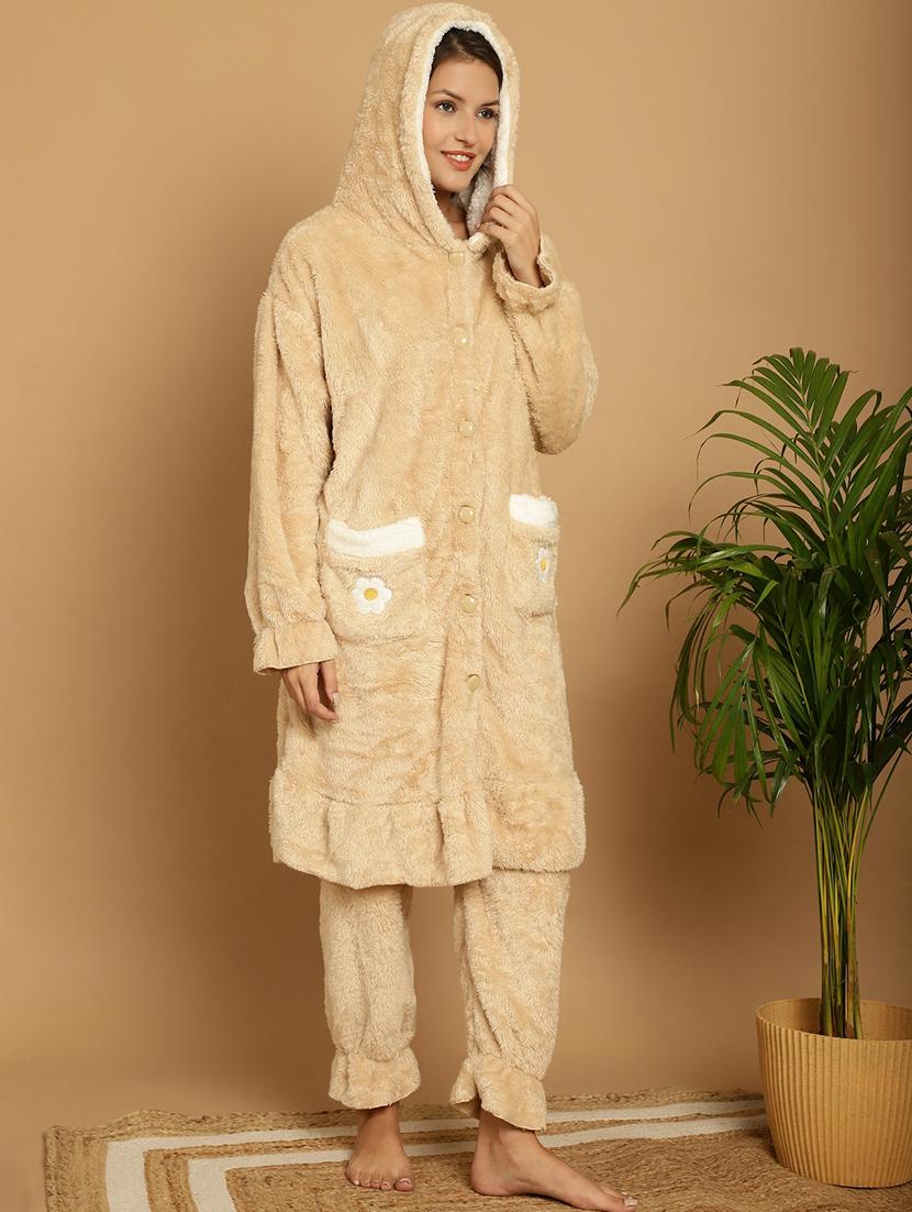 women fur long sleeve pyjama nightwear set - 20492448 - Standard Image - 2
