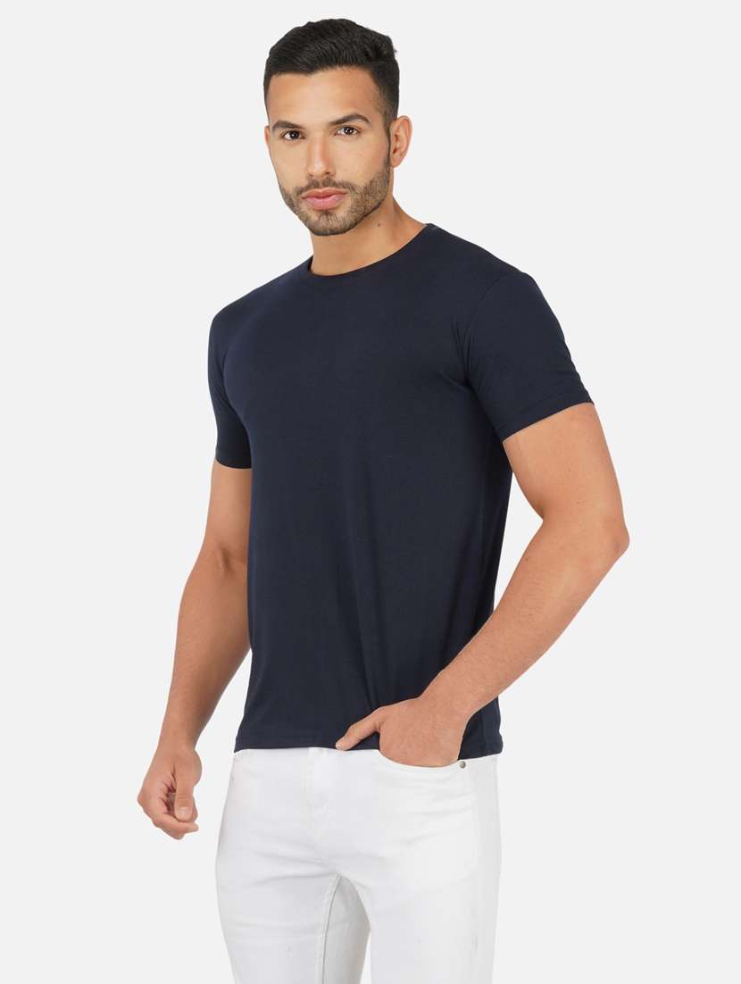 navy blue solid regular t-shirt - 20492770 -  Standard Image - 2