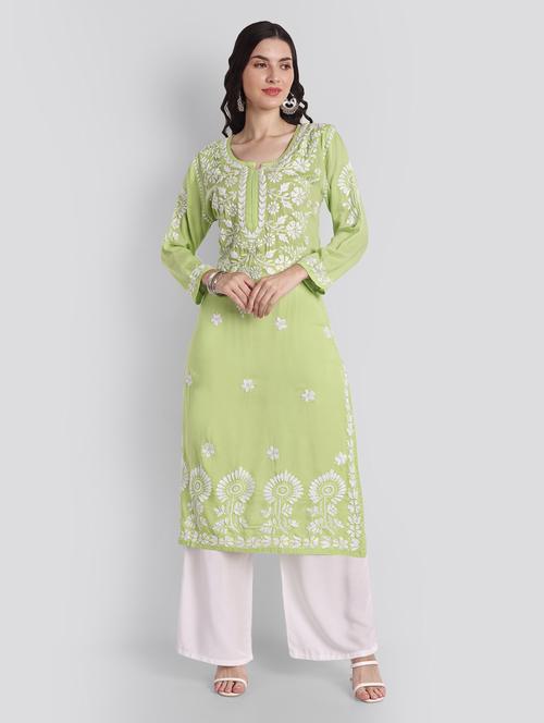 pastel green long sleeve chikankari kurta - 20494985 -  Standard Image - 0