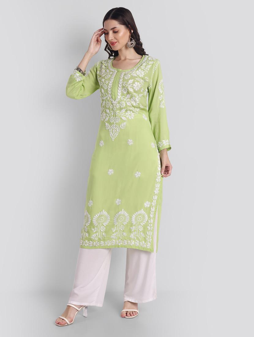 pastel green long sleeve chikankari kurta - 20494985 - Standard Image - 2