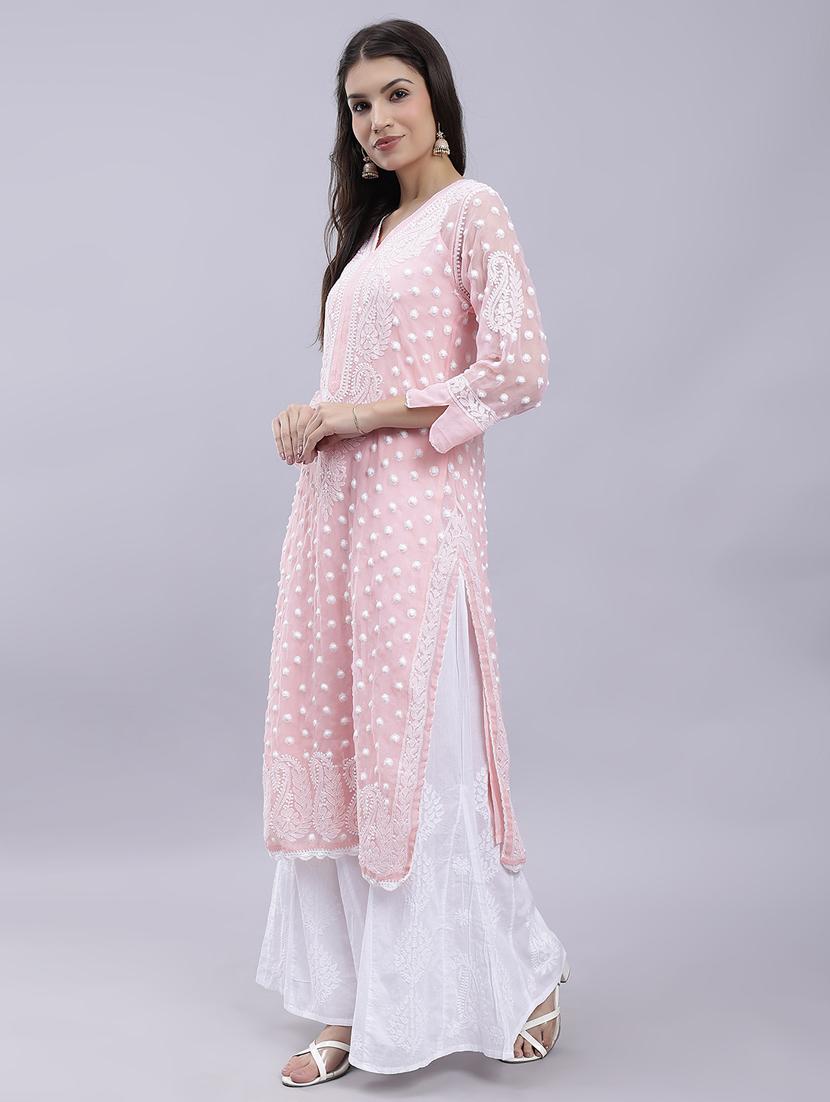 rosewater long sleeve chikankari kurta - 20495009 - Standard Image - 2