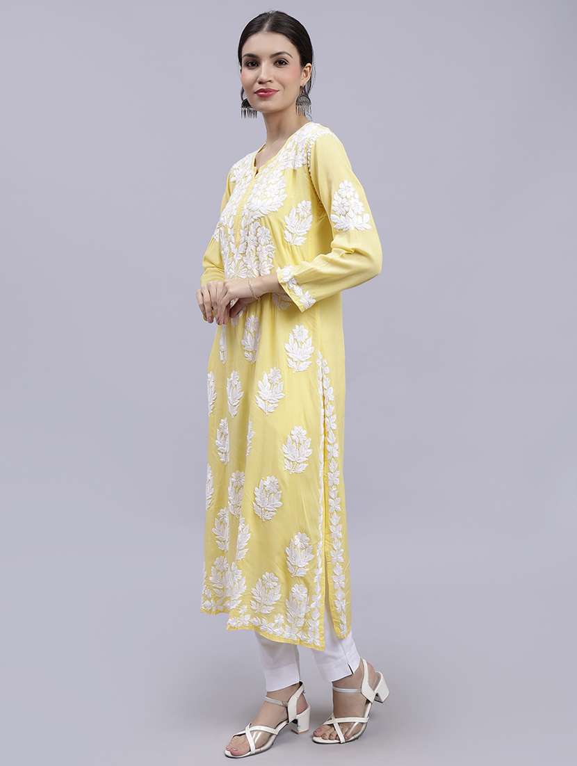 women chikankari straight kurta - 20495029 - Standard Image - 2