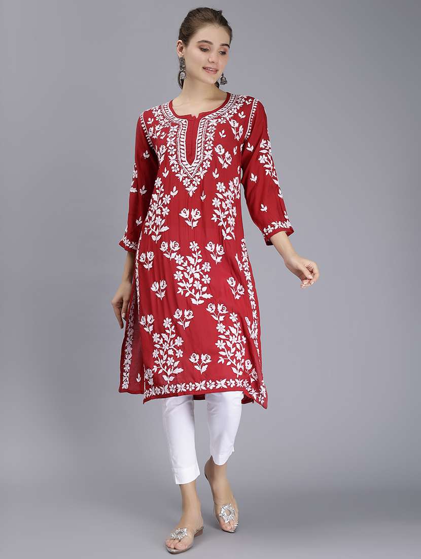 women chikankari straight kurta