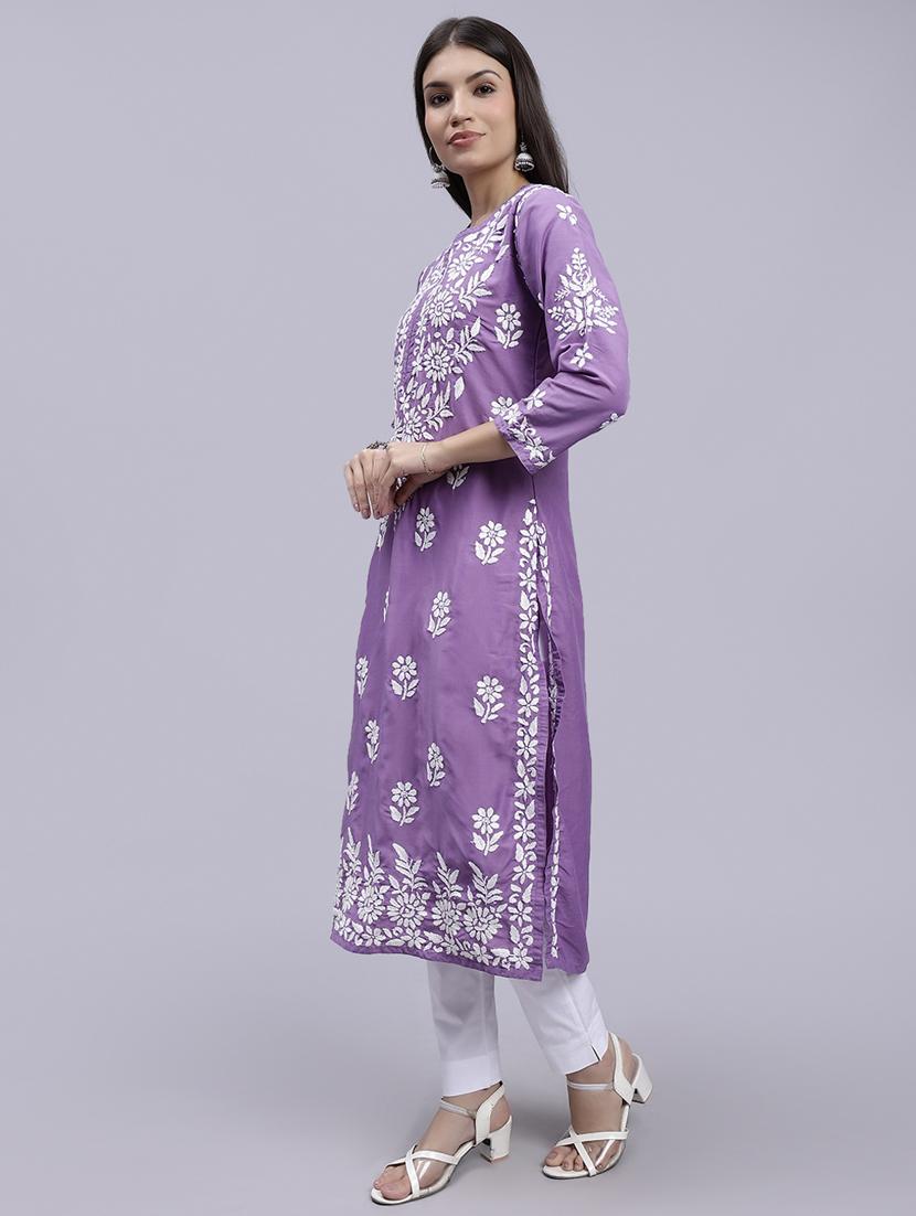 women chikankari straight kurta - 20495033 - Standard Image - 2