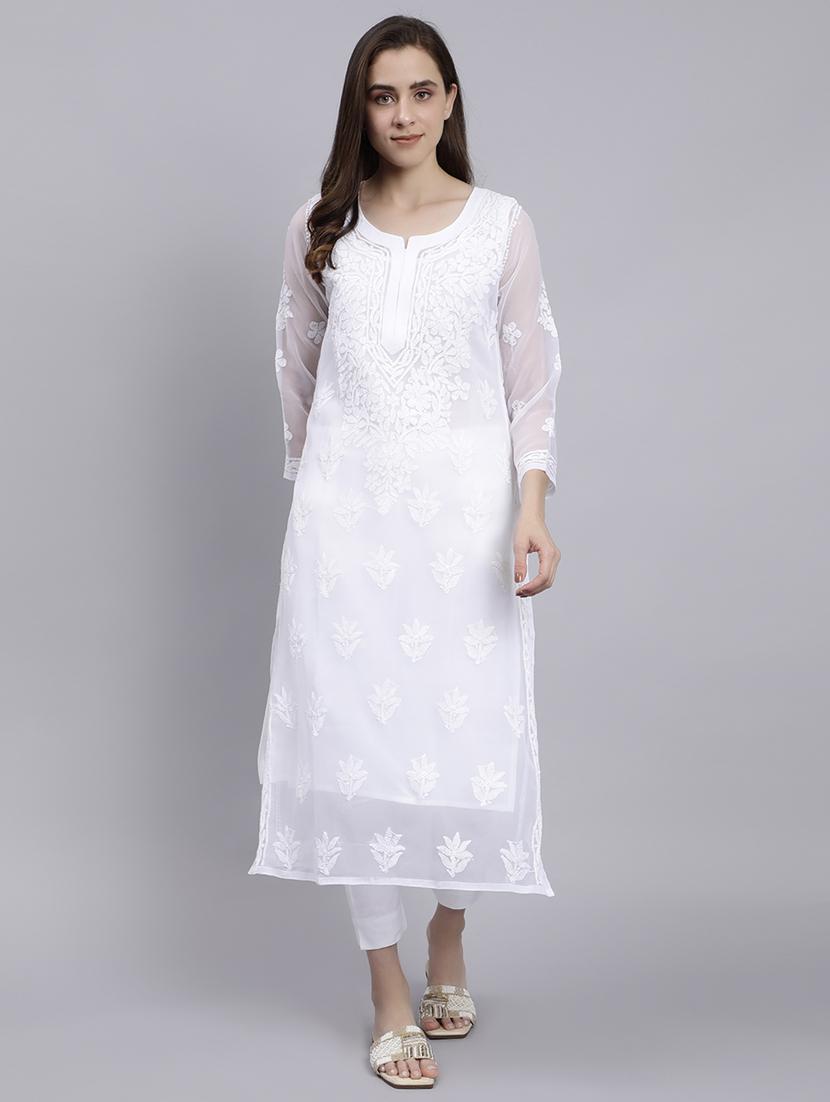 women chikankari straight kurta - 20495047 -  Zoom Image - 0