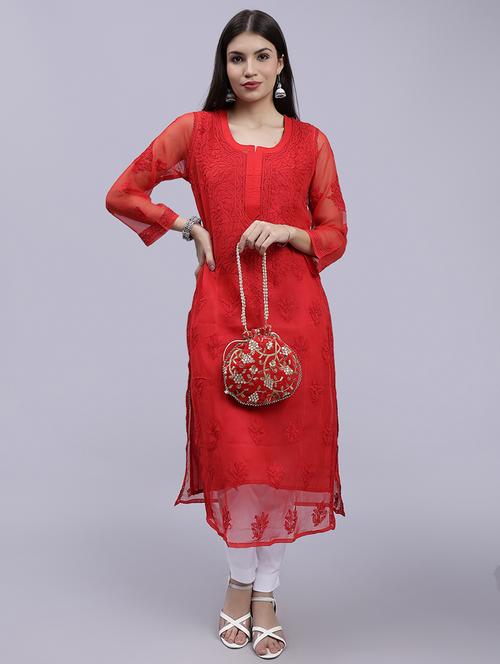 women chikankari straight kurta - 20495048 -  Standard Image - 0