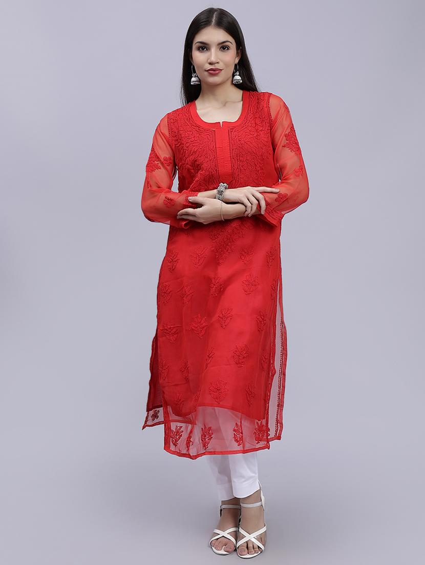 women chikankari straight kurta - 20495048 - Standard Image - 2