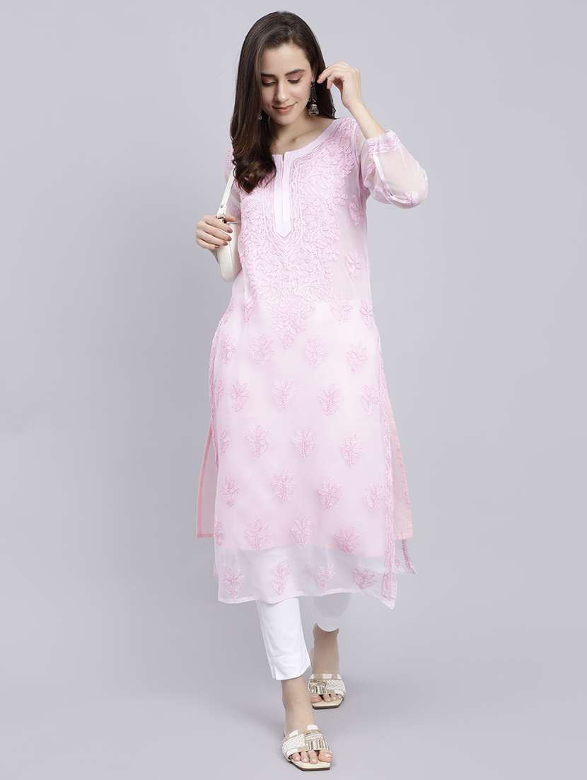 women chikankari straight kurta