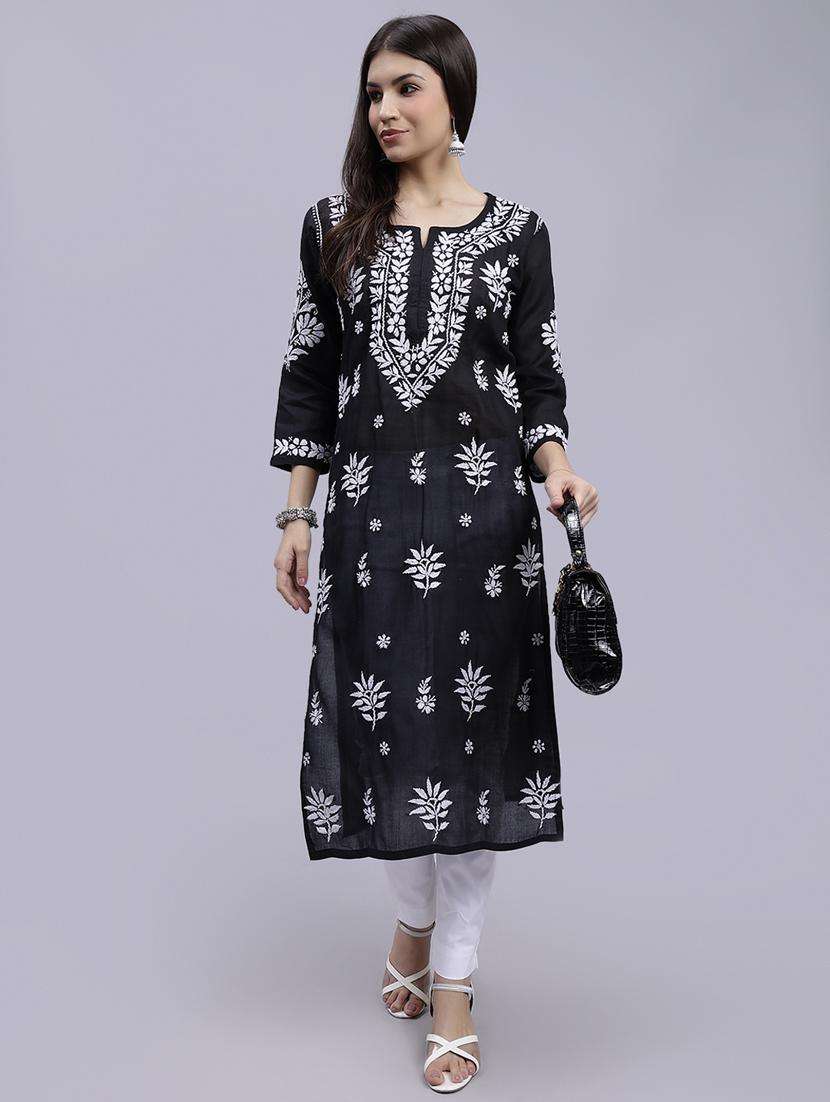 women chikankari straight kurta