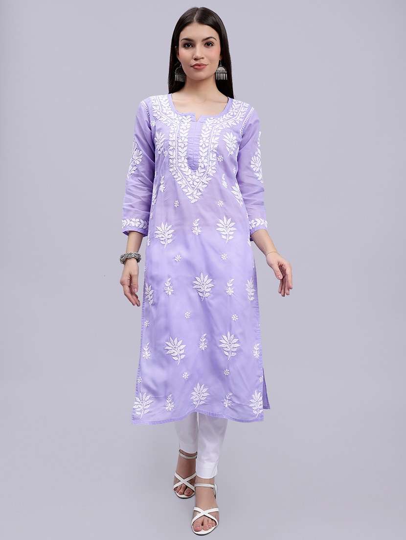 women chikankari straight kurta - 20495058 -  Zoom Image - 0