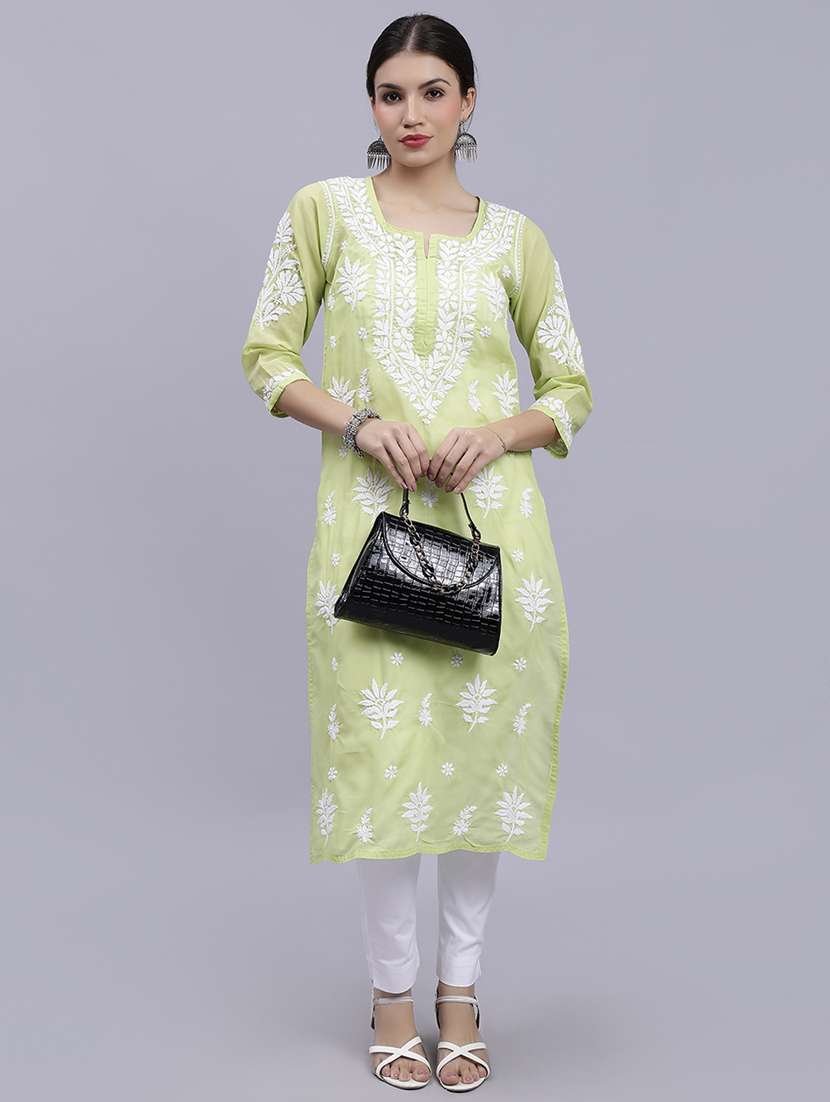 women chikankari straight kurta