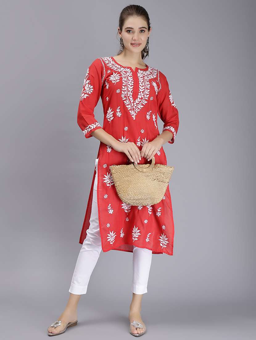 women chikankari straight kurta - 20495061 -  Standard Image - 2