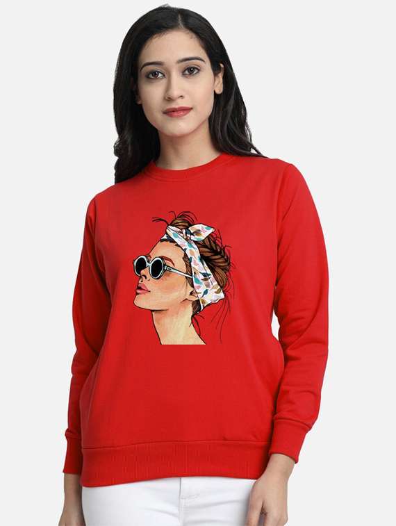 red fleece front print sweatshirt